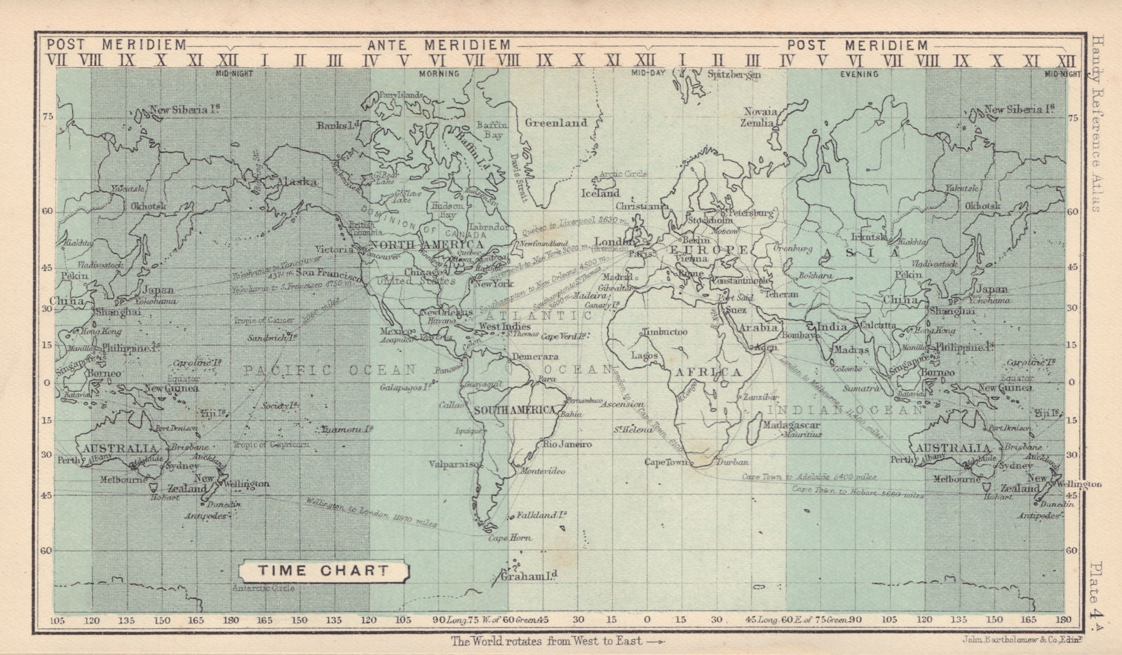 World Time Chart. BARTHOLOMEW 1898 old antique vintage map plan